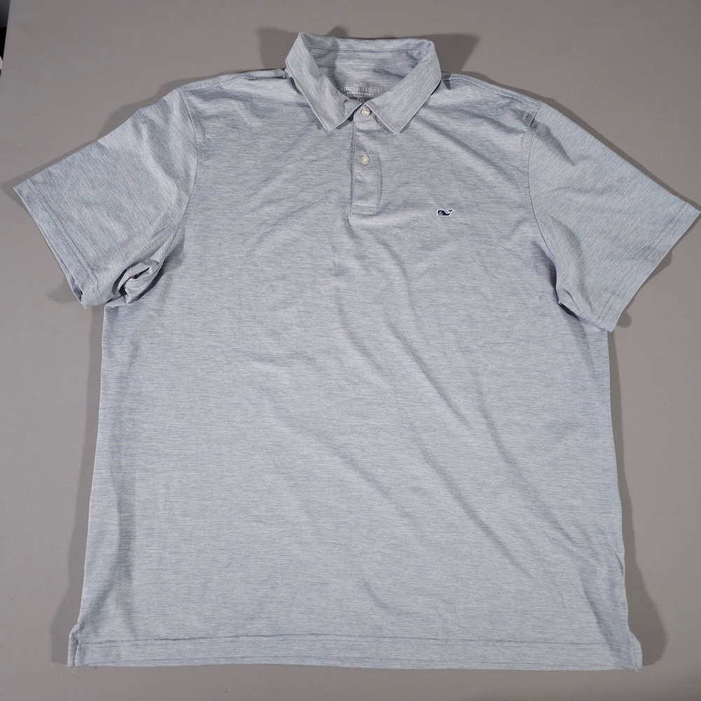 Vineyard Vines Polo Shirt Mens XXL Blue Performance Heathered Short Sleeve